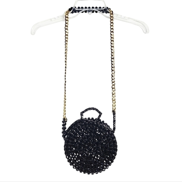 Beaded crossbody bag with chain black unique - Picture 1 of 7